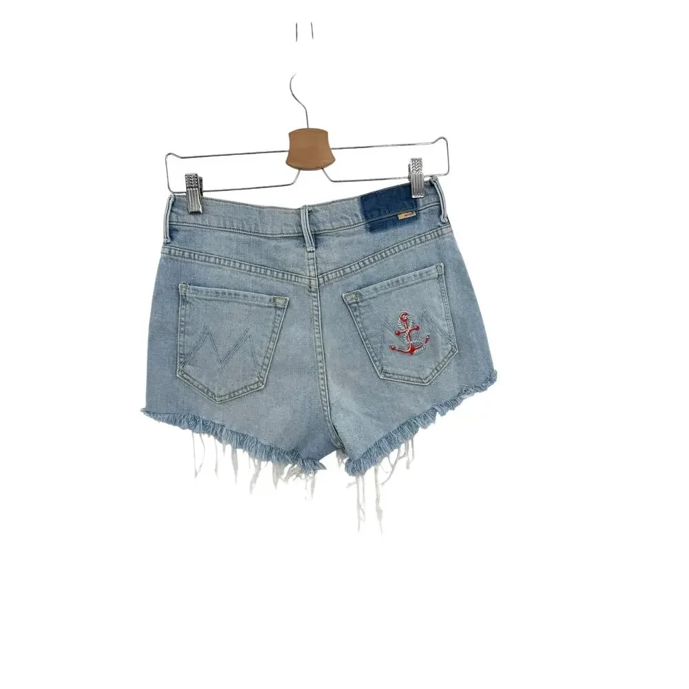 Mother The Easy Does It Shorts‎ Thanks Again Racer Frayed Denim Size 26